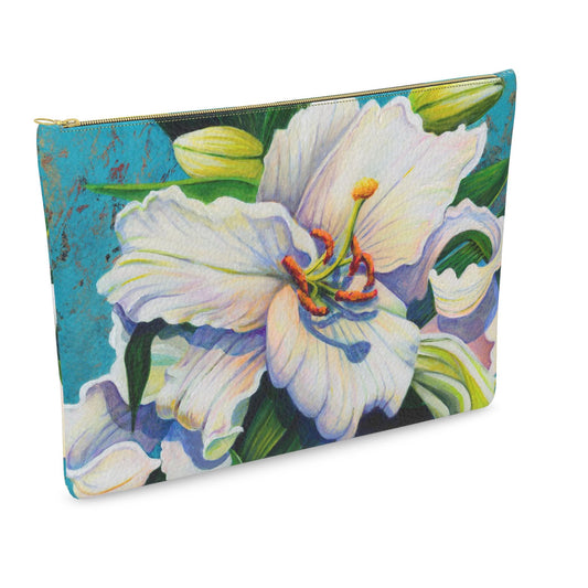White Lily Leather Clutch Bag