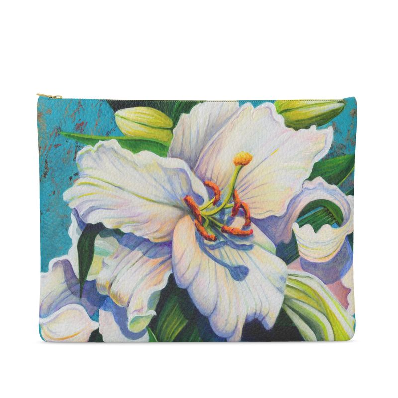 White Lily Leather Clutch Bag