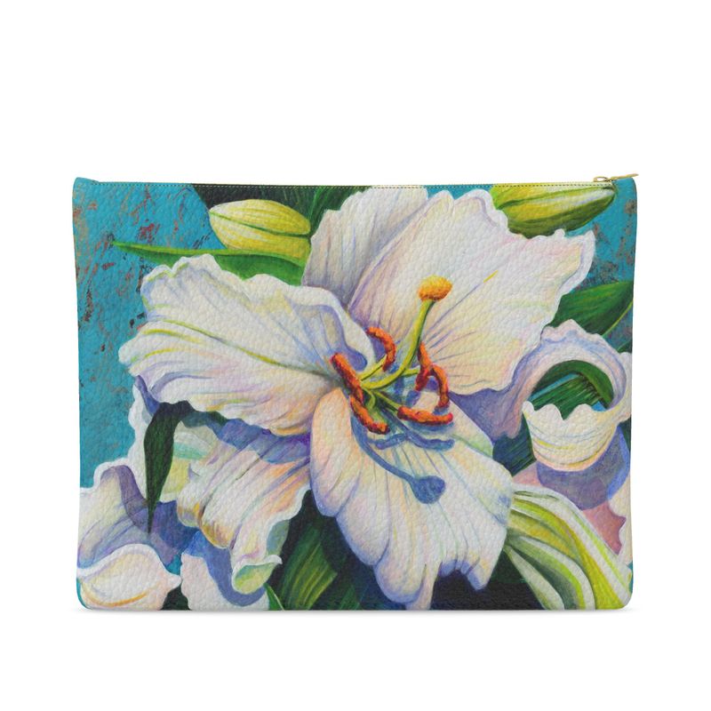 White Lily Leather Clutch Bag