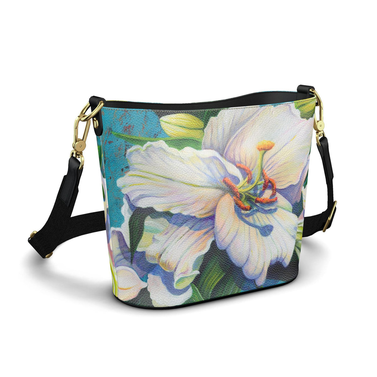 White Lily Large Leather Bucket Tote