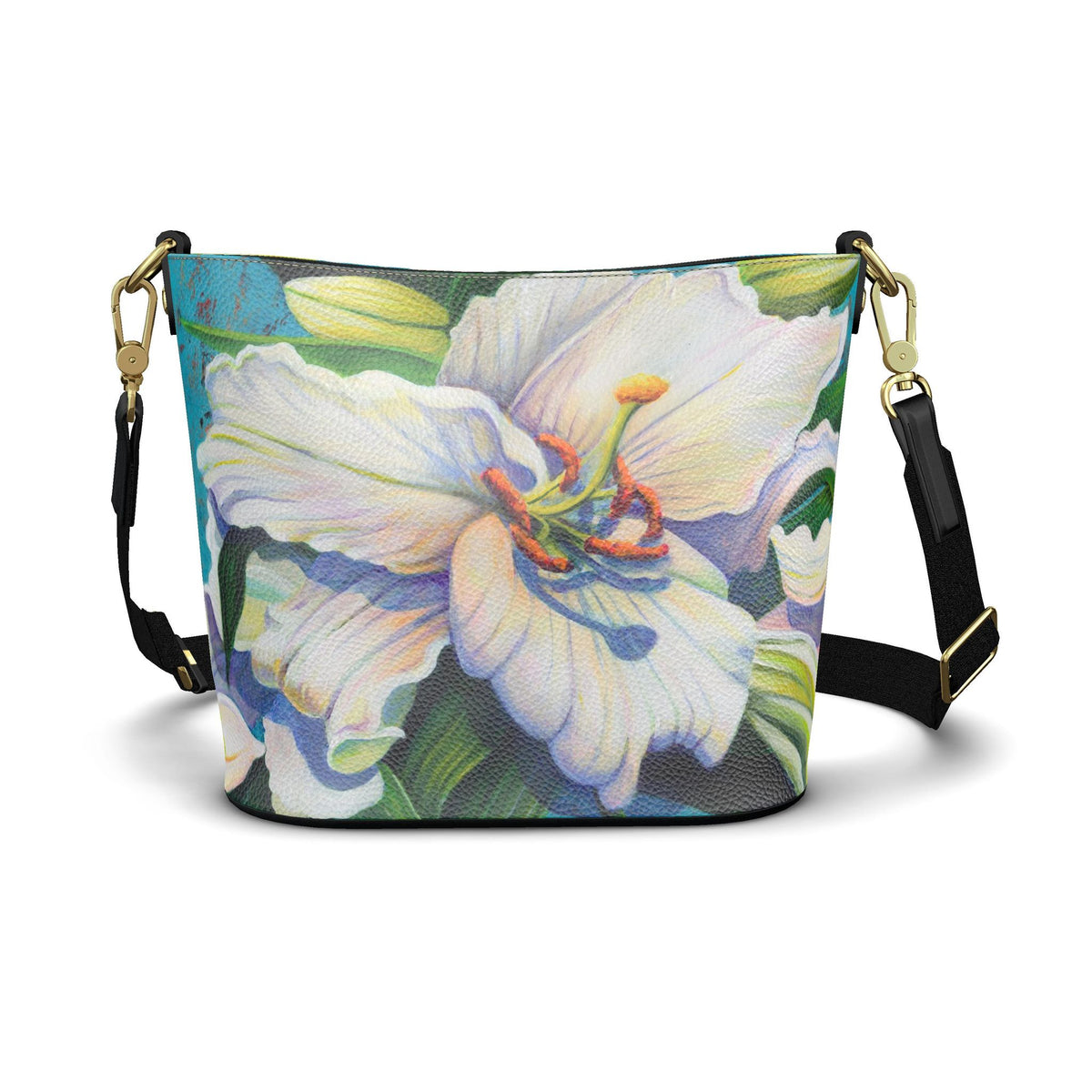 White Lily Large Leather Bucket Tote
