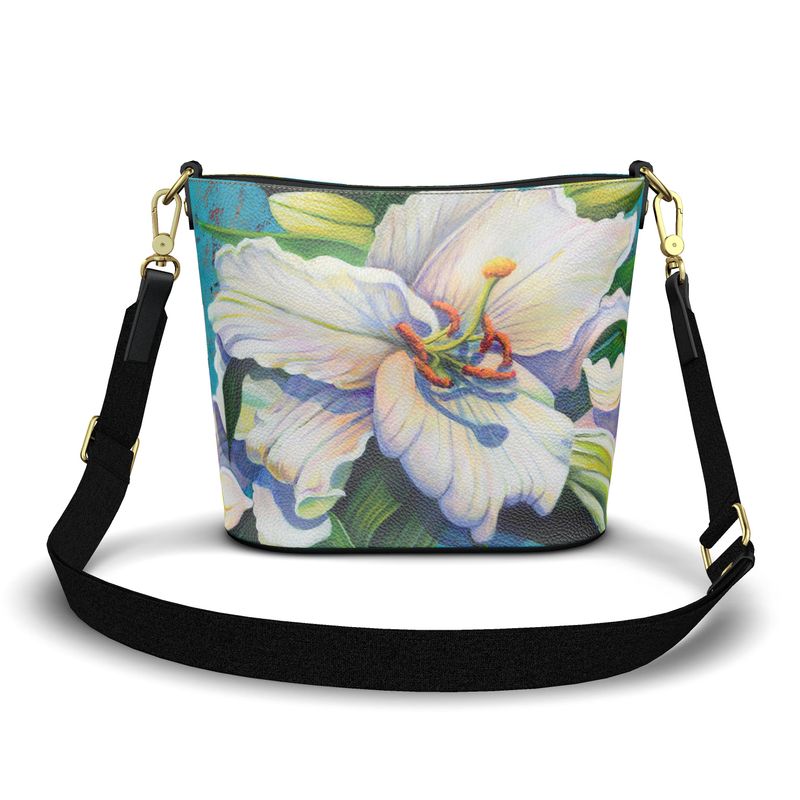 White Lily Large Leather Bucket Tote