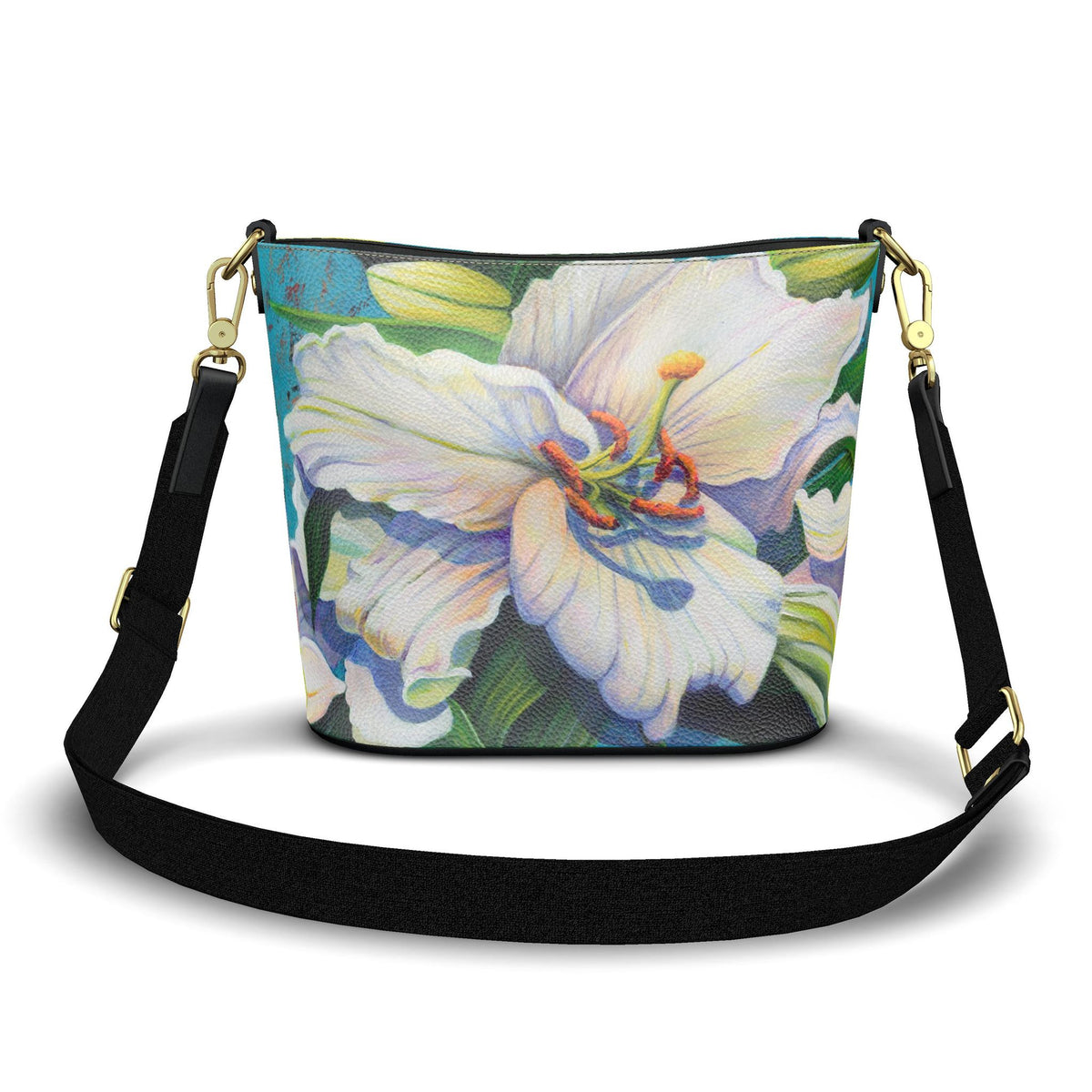 White Lily Large Leather Bucket Tote