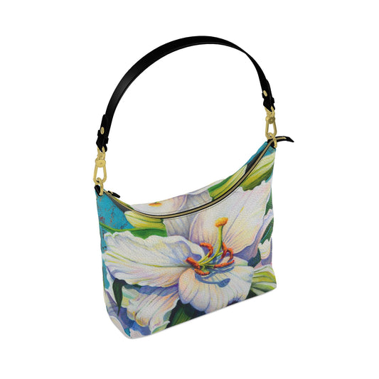 White Lily Square Hobo Leather Bag