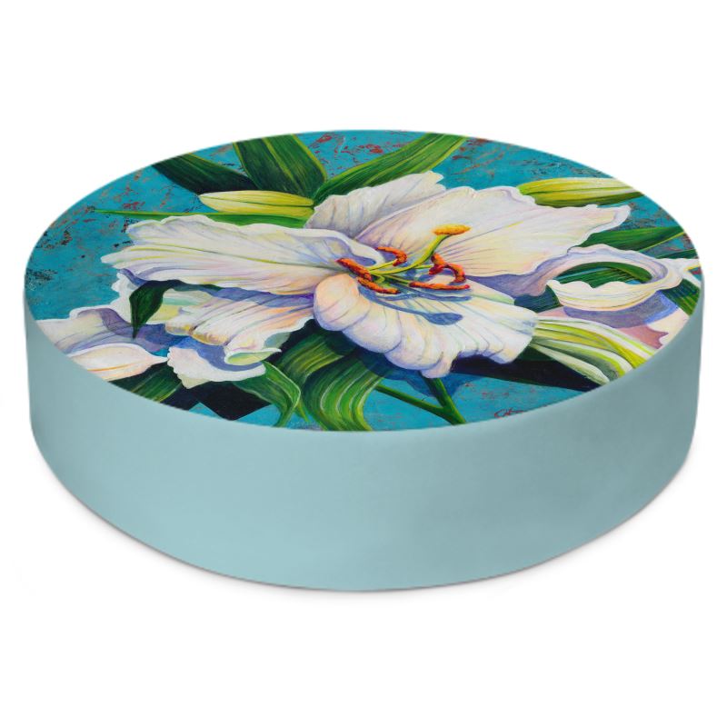 White Lily Round Floor Cushion