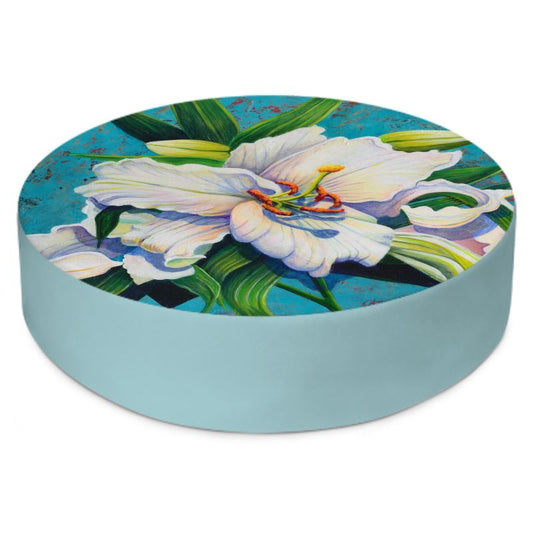 White Lily Round Floor Cushion