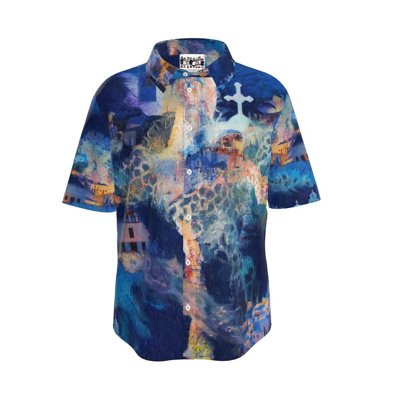 Santorini Nights Mens Short Sleeve Shirt