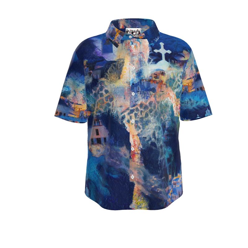 Santorini Nights Mens Short Sleeve Shirt