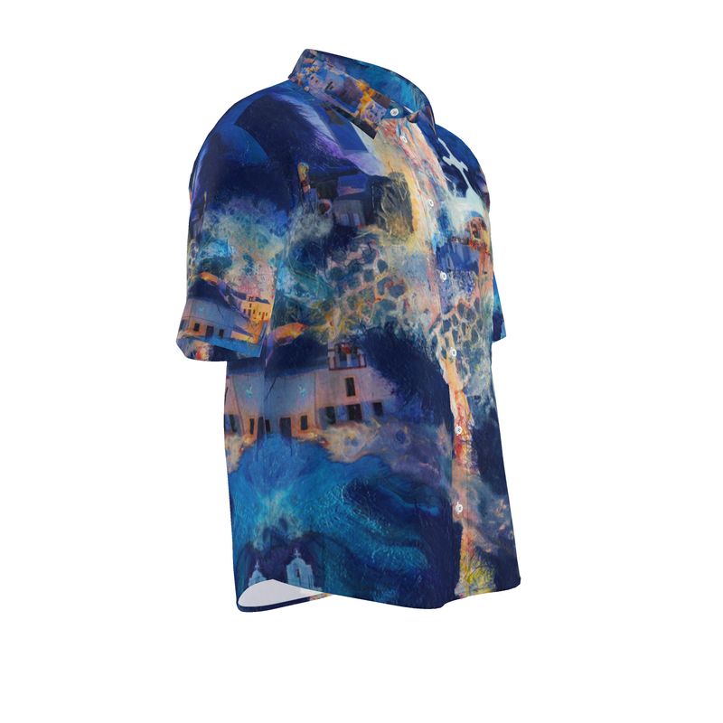 Santorini Nights Mens Short Sleeve Shirt