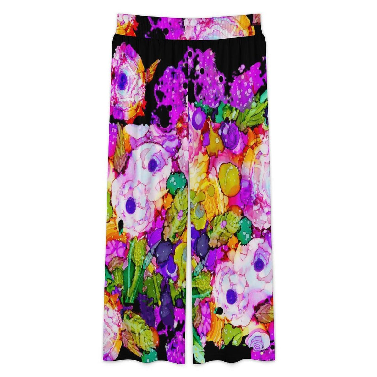 Rose Splash High Waist Wide Leg Pant with Pockets