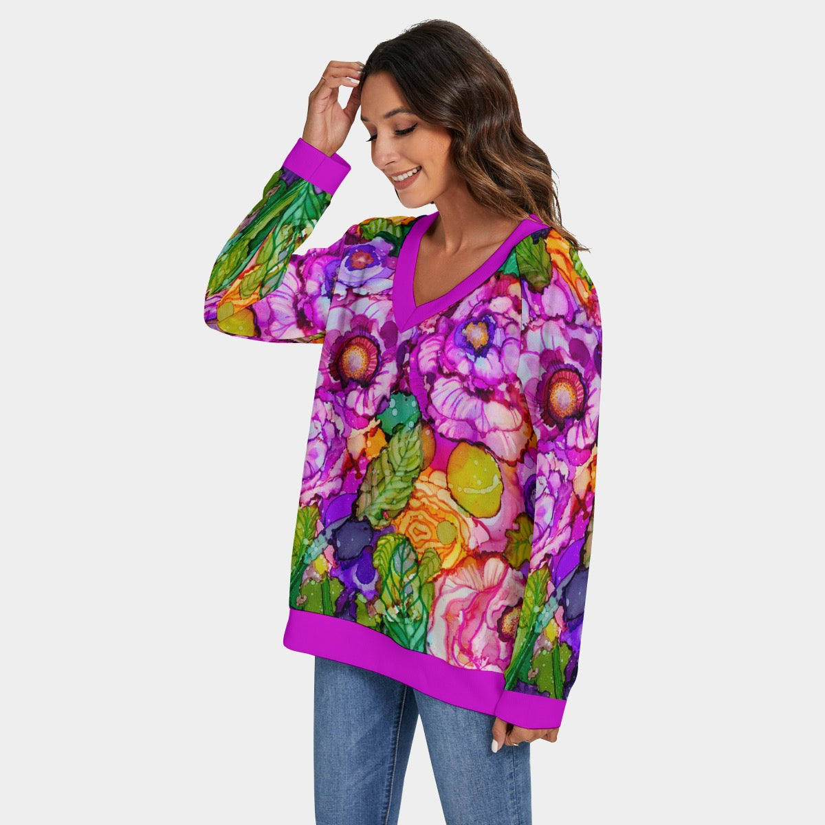 Calypso Rose V-neck Long Sleeve Sweater"ish"