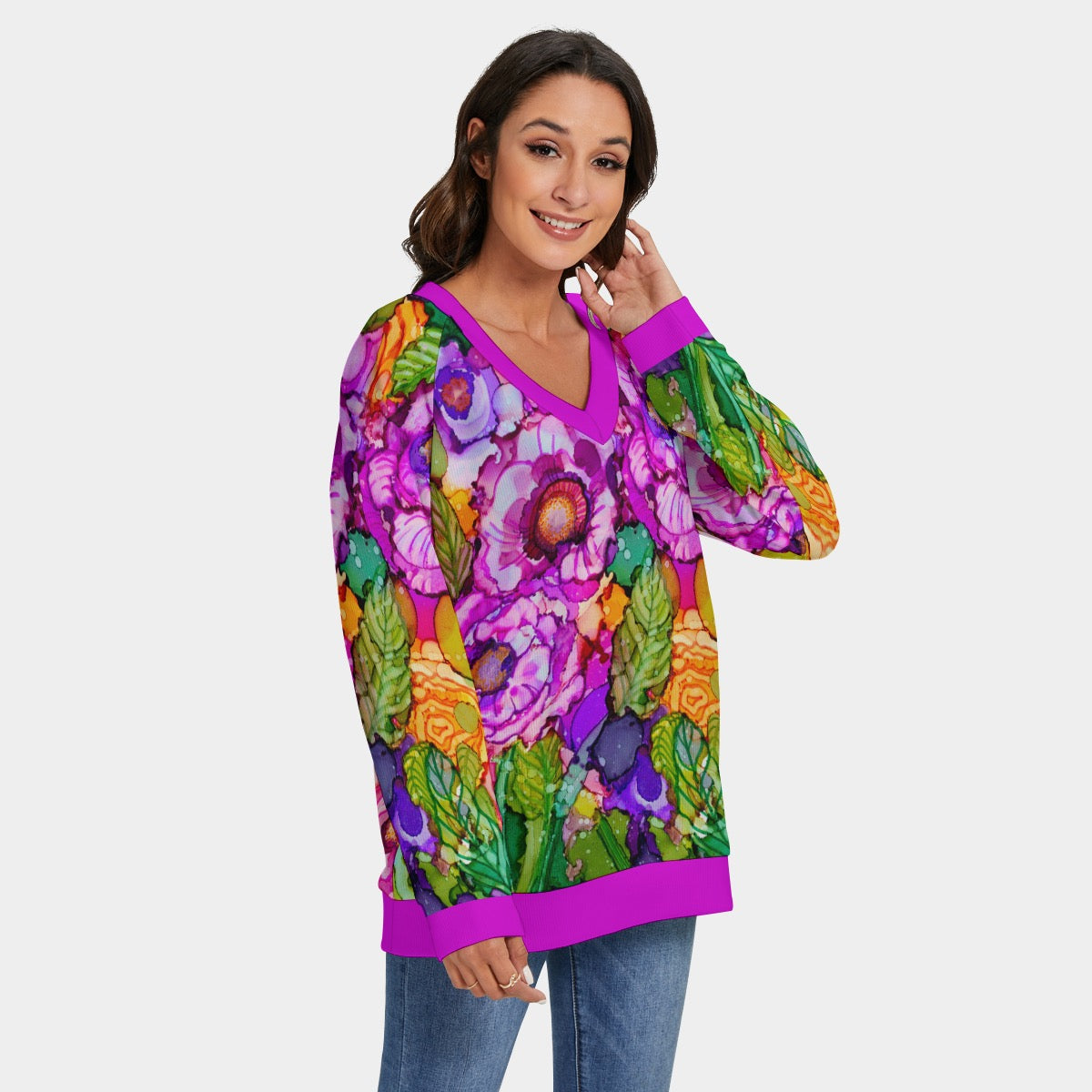 Calypso Rose V-neck Long Sleeve Sweater"ish"