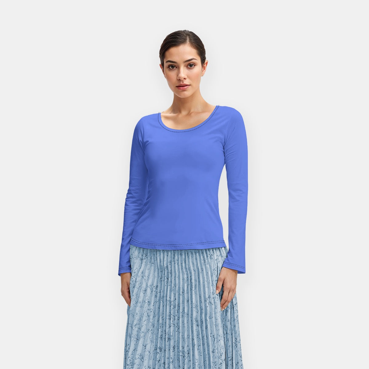 French Blue Long Flare Sleeve Crewneck T