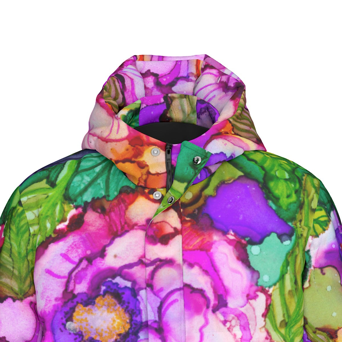 Cabbage Rose Splash Long Down Jacket