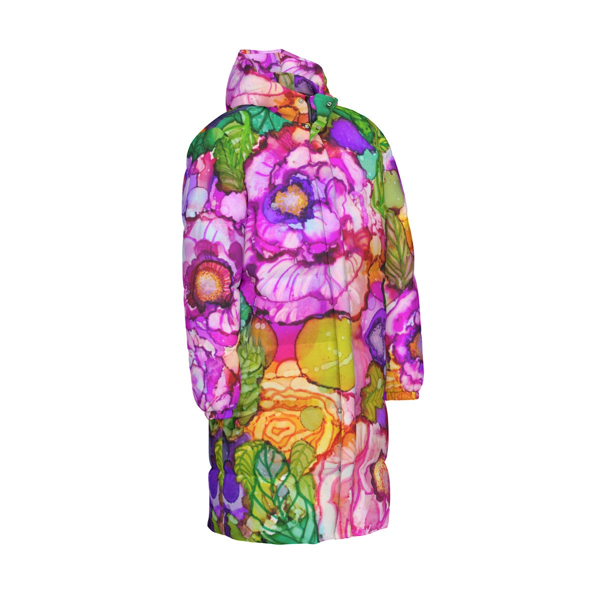 Cabbage Rose Splash Long Down Jacket