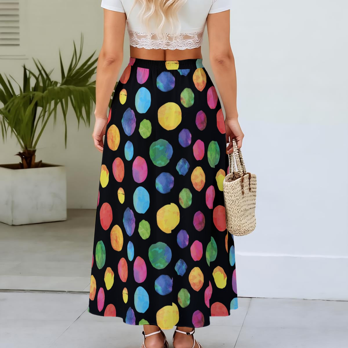 Color Spots Lined Chiffon Maxi Sirt