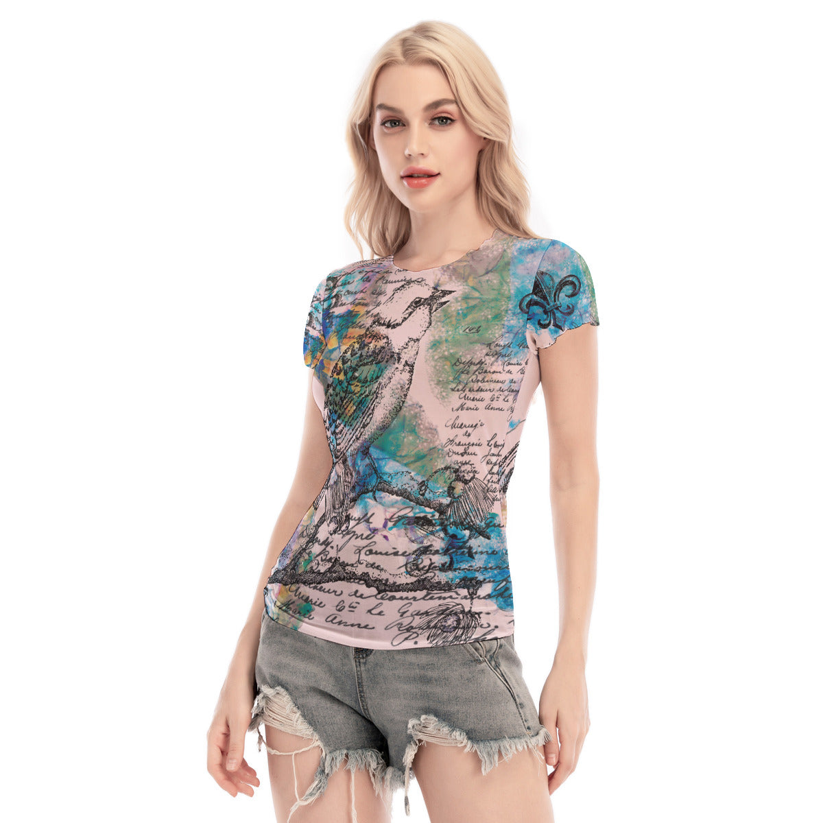 L'Oisseau Chanteur Women's Short Sleeve Mesh Blouse