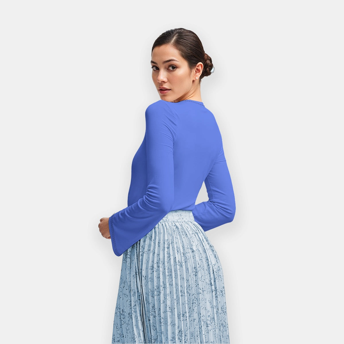 French Blue Long Flare Sleeve Crewneck T