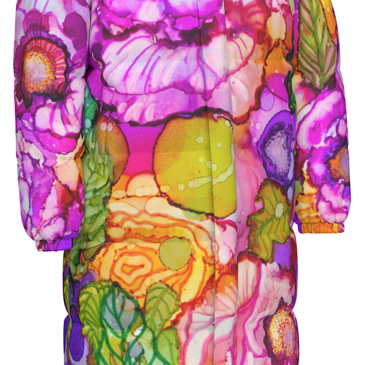 Cabbage Rose Splash Long Down Jacket