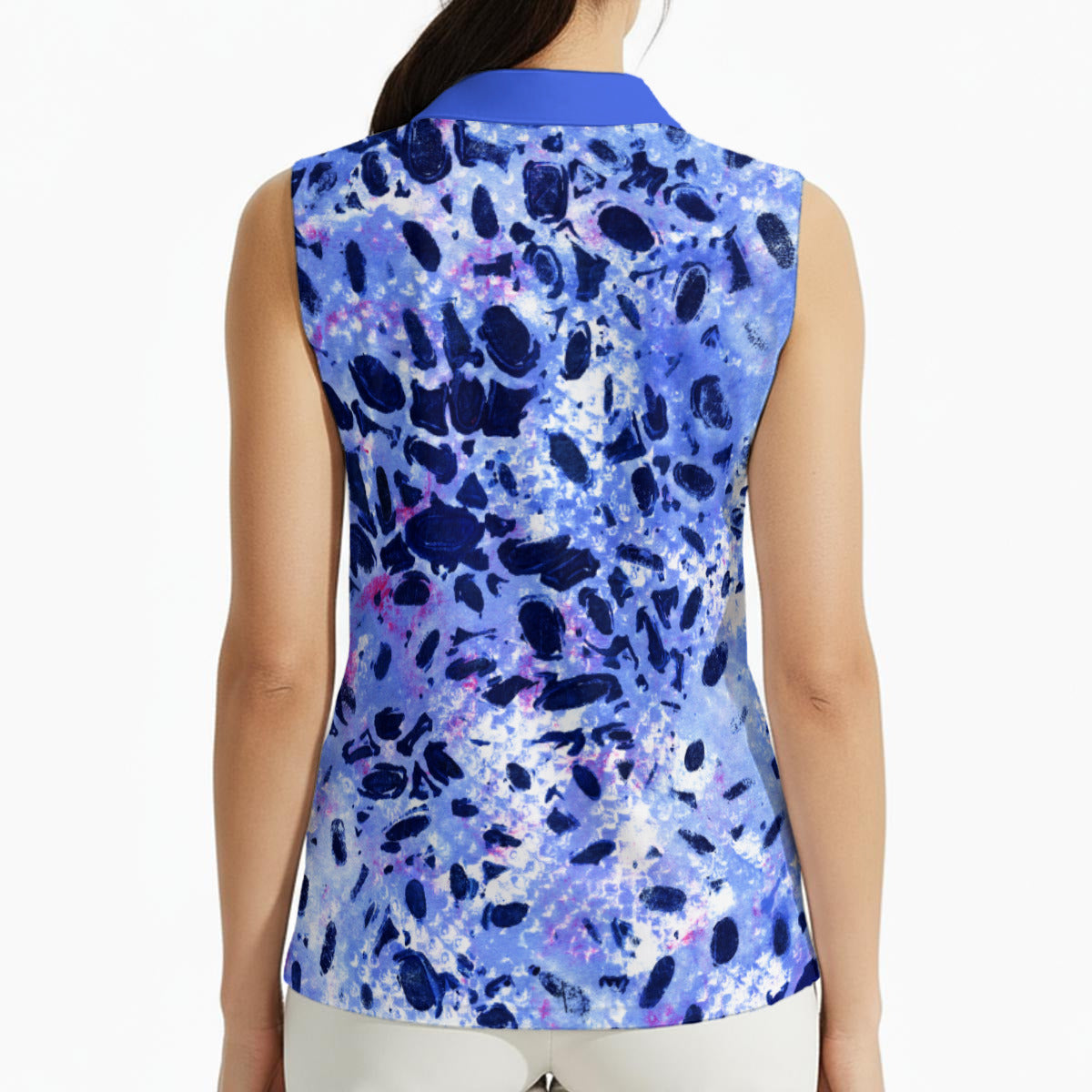 Blueberry Splash Women's Sleeveless Polo Shirt