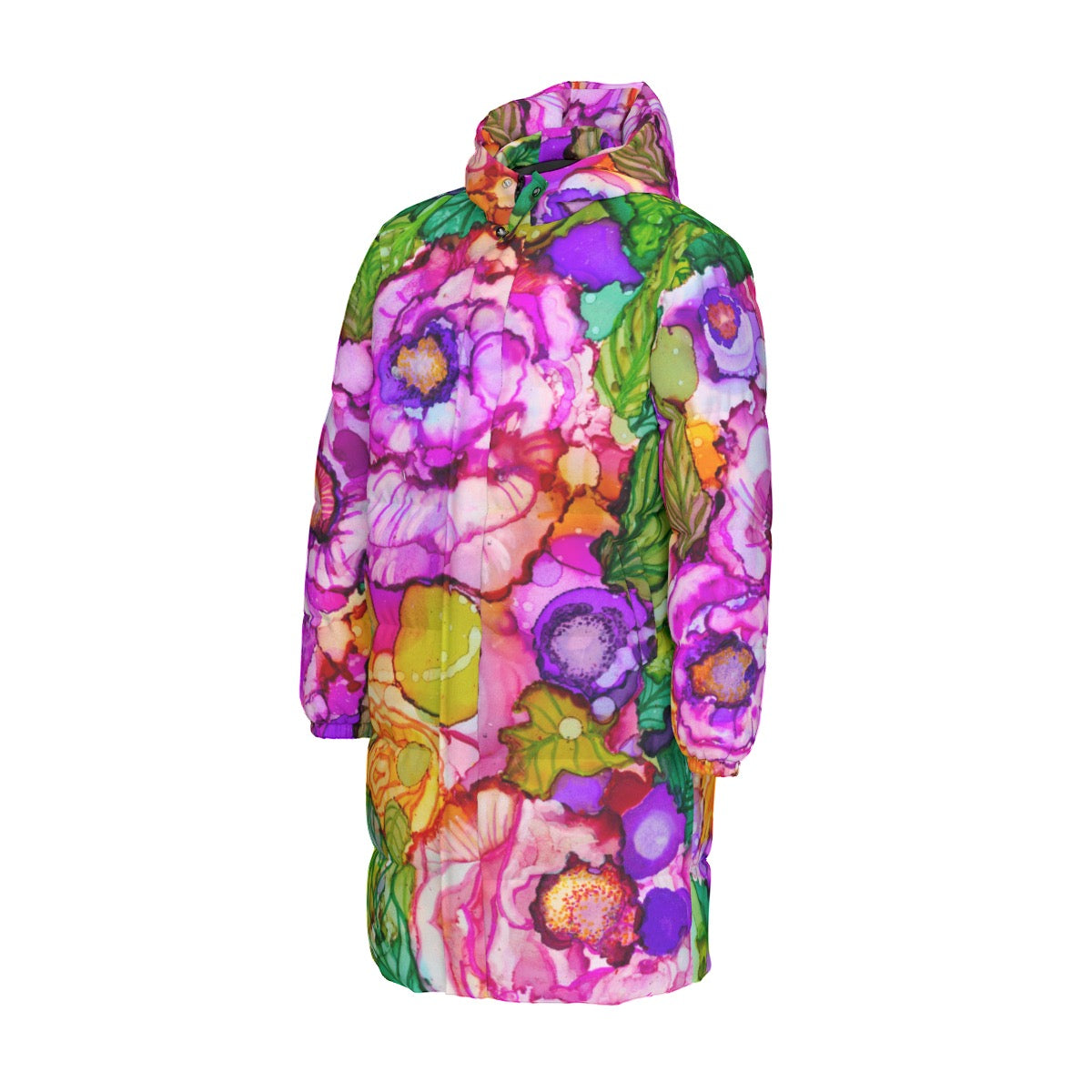 Cabbage Rose Splash Long Down Jacket