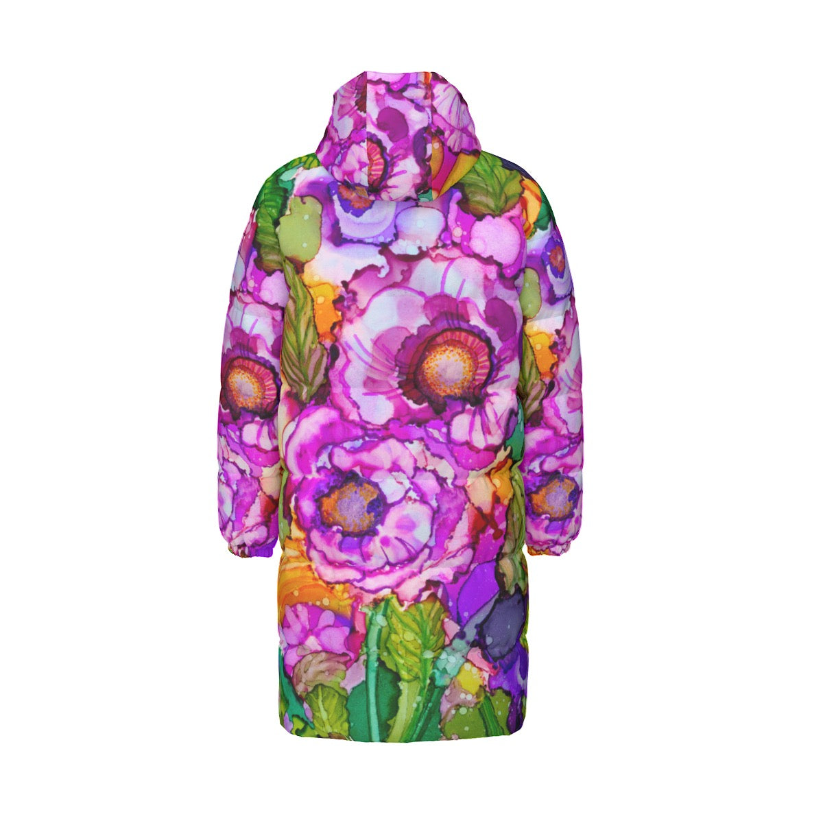 Cabbage Rose Splash Long Down Jacket