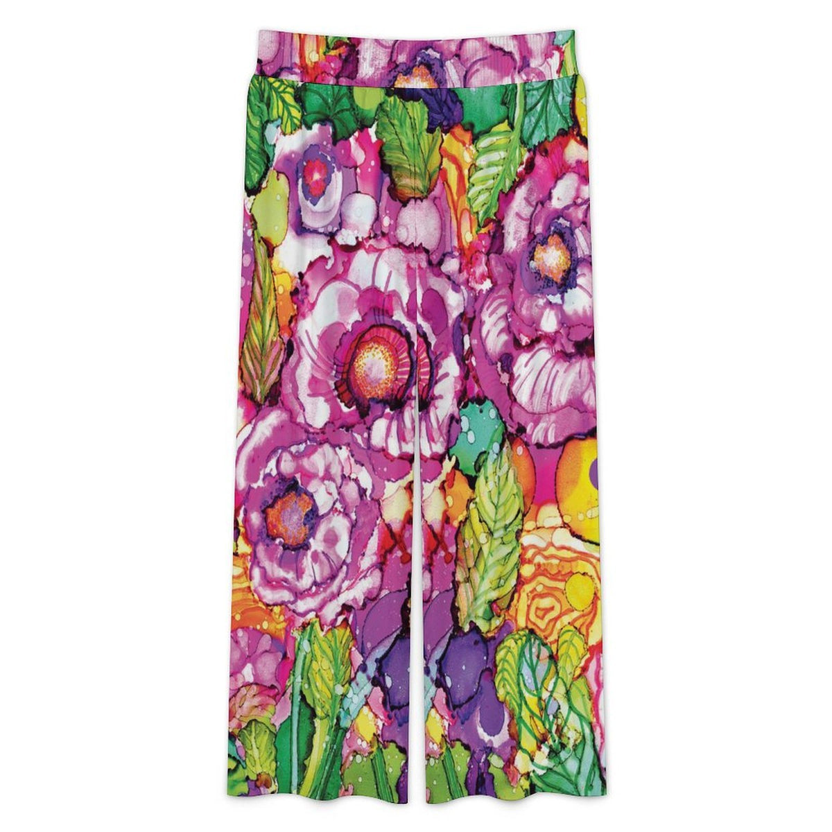 Cabbage Rose High Waist Wide Pants with Pockets
