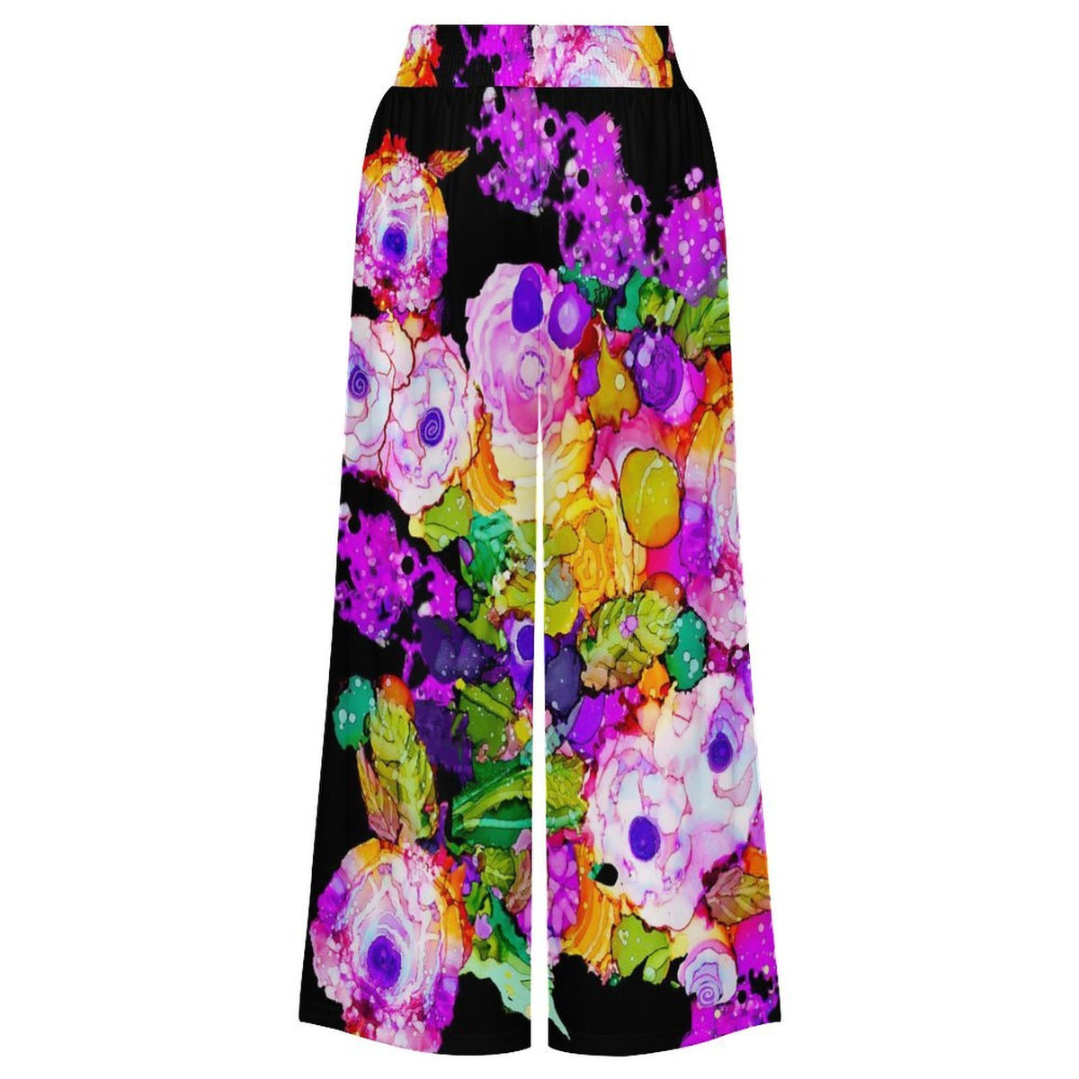 Rose Splash High Waist Wide Leg Pant with Pockets