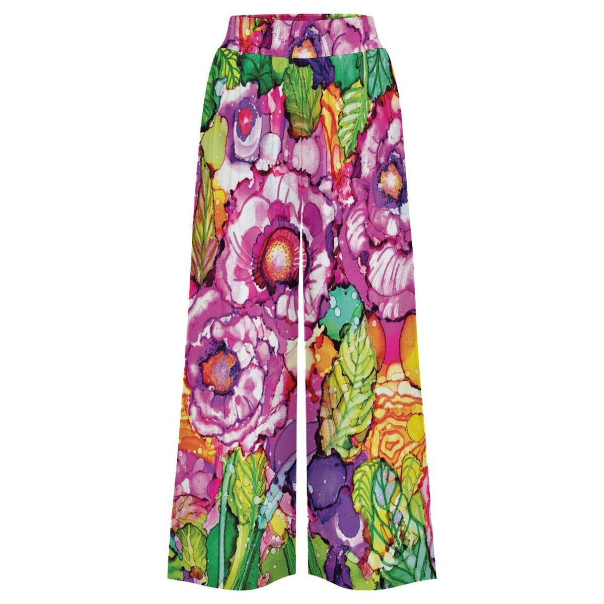 Cabbage Rose High Waist Wide Pants with Pockets