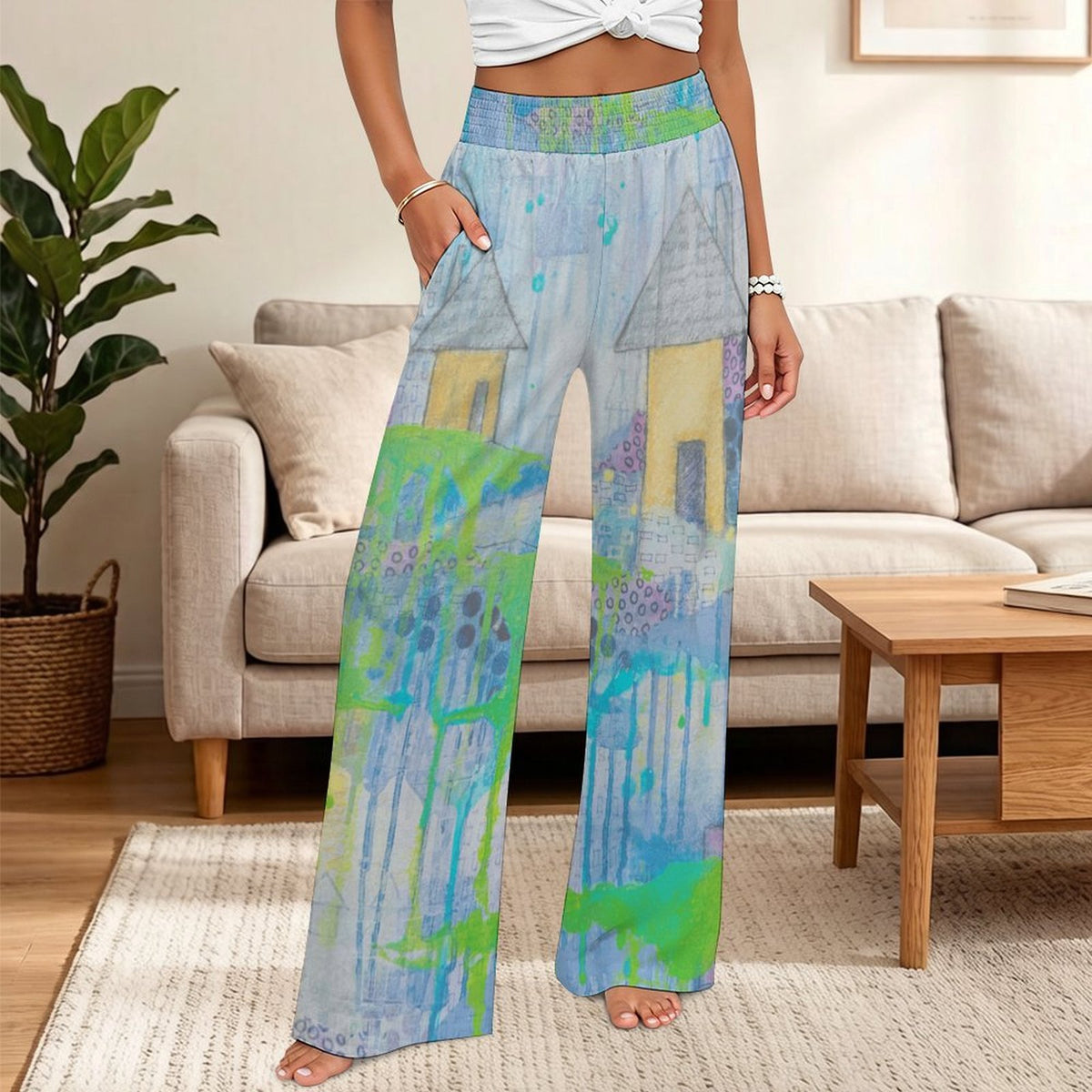 Meme's House Wide Leg Pocket Pants Women's High Waisted Wide Leg Pants