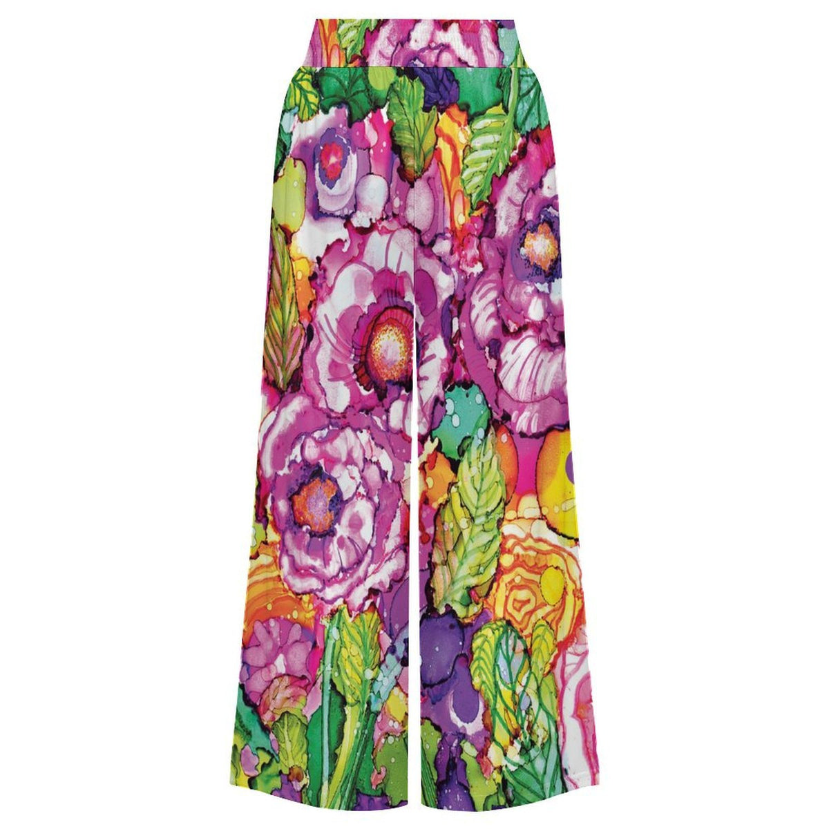Cabbage Rose High Waist Wide Pants with Pockets
