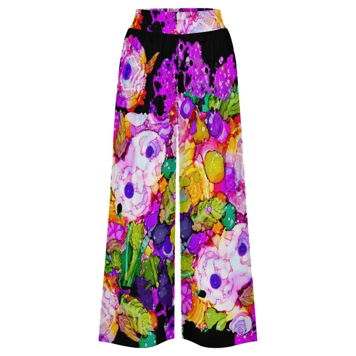 Rose Splash High Waist Wide Leg Pant with Pockets
