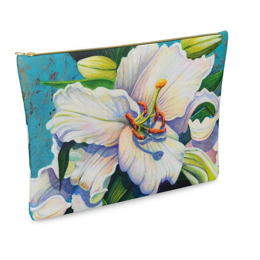 White Lily Leather Clutch Bag