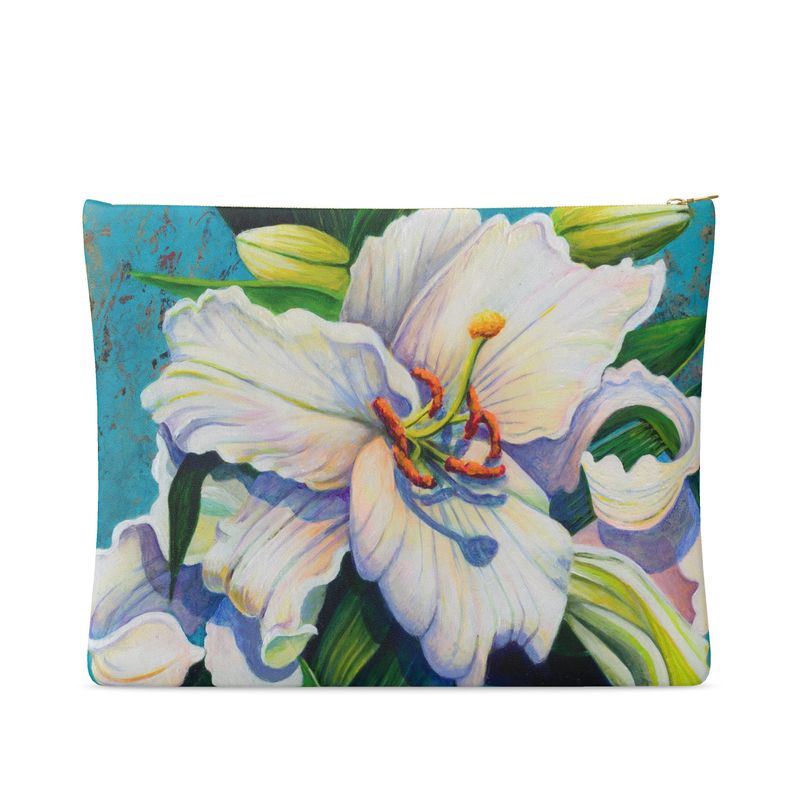 White Lily Leather Clutch Bag