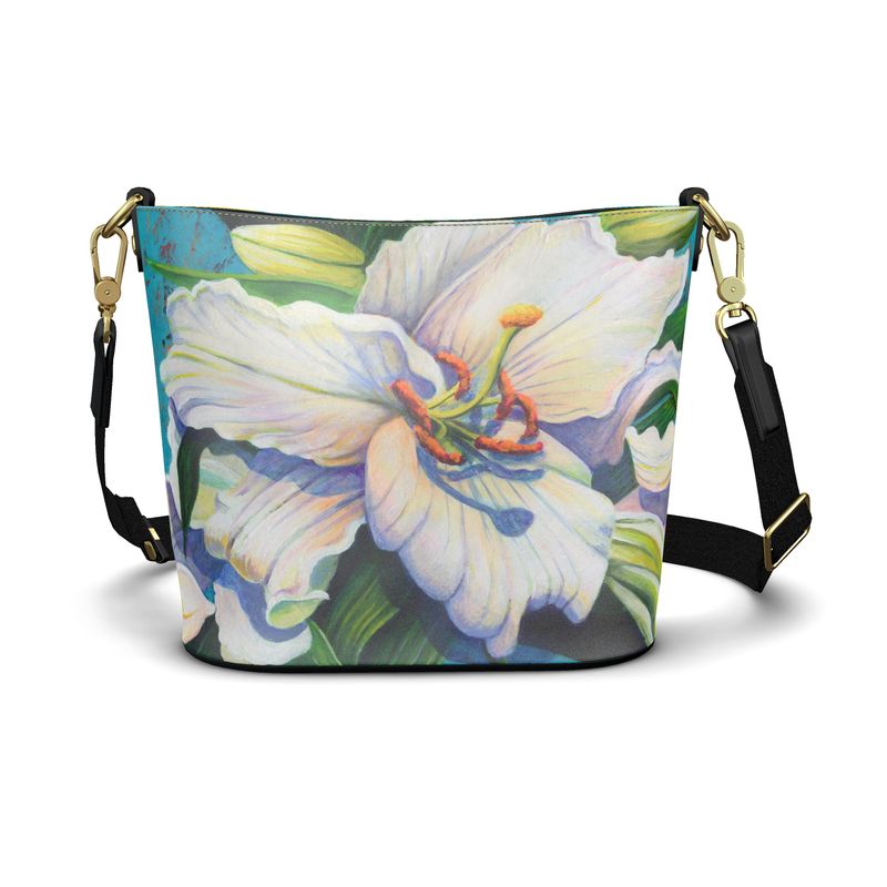 White Lily Large Leather Bucket Tote